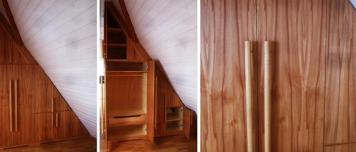 Zur Galerie Einbauten Einbaumöbel, aus Kernbuche-Furnier unter Dachschräge